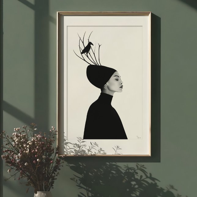 Serene Profile: Raven & Branches Fashion Portrait Poster (Creator Uploaded)