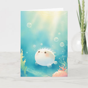 Serene Pufferfish Drifting Through Coral Reefs Card