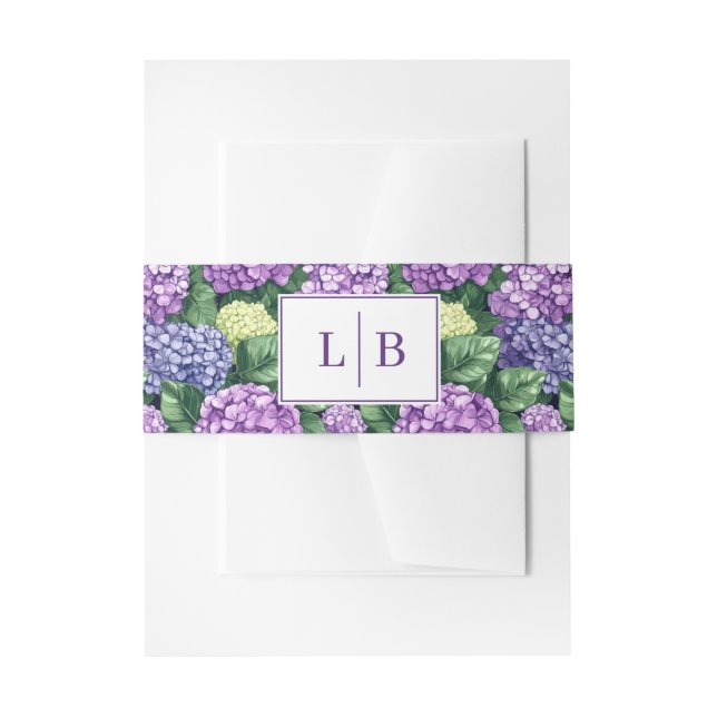 Serene Purple Floral Hydrangea Invitation Belly Band (Front Example)