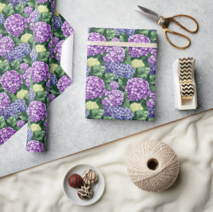 Serene Purple Floral Hydrangea Wrapping Paper