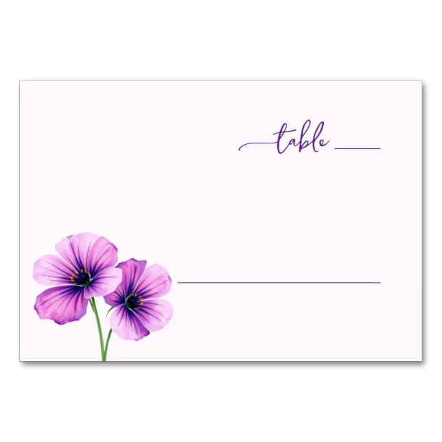 Serene Purple Floral Minimalist Table Number (Front)