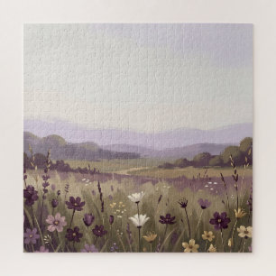 Serene Purple Wildflower Meadow Rolling Hills Jigsaw Puzzle