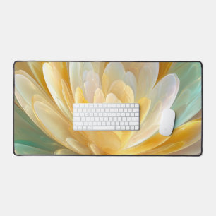 Serene Radiance of Golden and Aqua Petal Layers Desk Mat