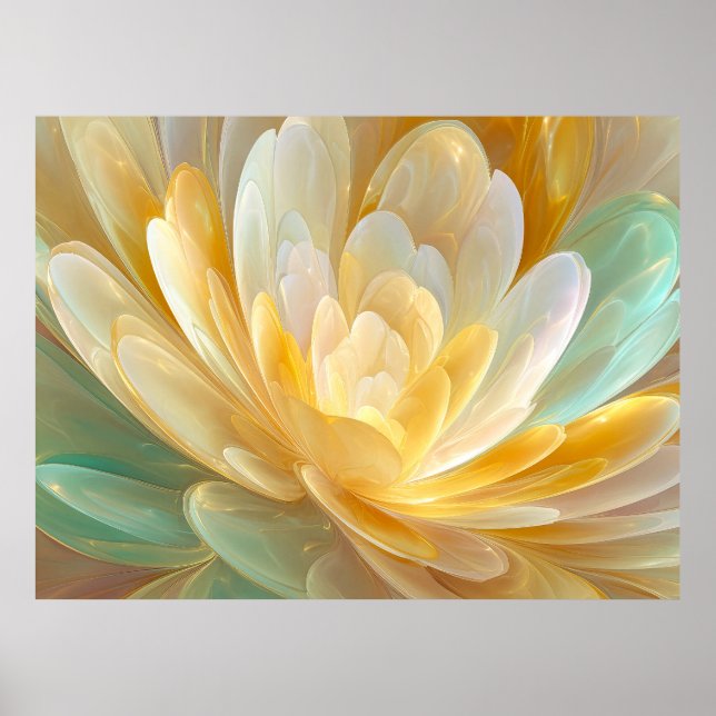 Serene Radiance of Golden and Aqua Petal Layers Poster (Front)