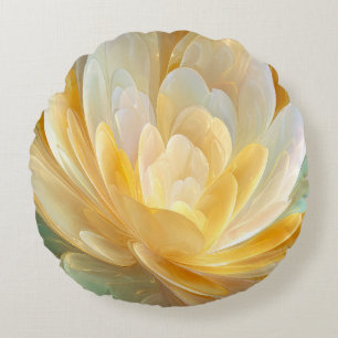 Serene Radiance of Golden and Aqua Petal Layers Round Cushion