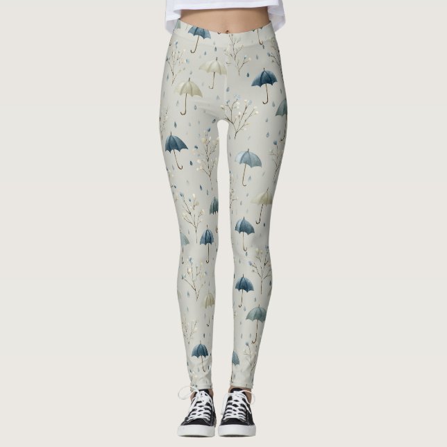 Serene Rain Garden Floral Pattern (11) Leggings (Front)