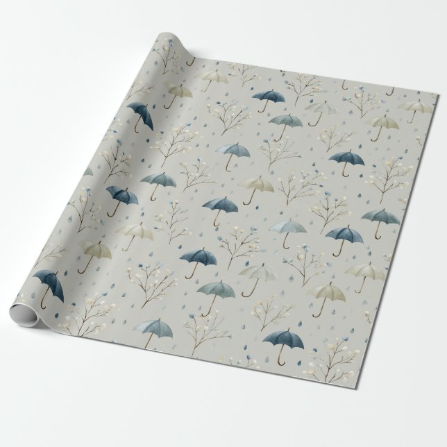 Serene Rain Garden Floral Pattern (11) Wrapping Paper (Unrolled)