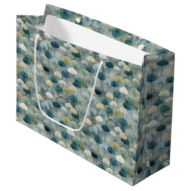 Serene Rain Garden Floral Pattern (1) Large Gift Bag (Front Angled)