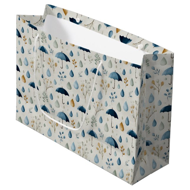 Serene Rain Garden Floral Pattern (3) Large Gift Bag (Front Angled)