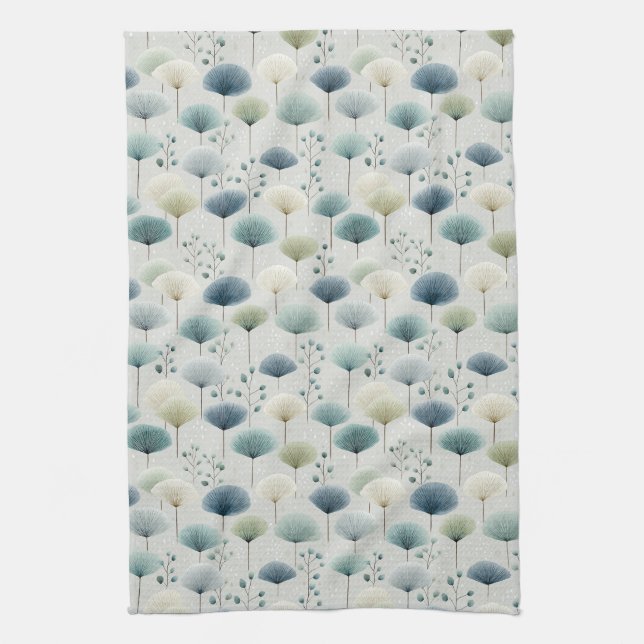 Serene Rain Garden Floral Pattern (5) Tea Towel (Vertical)