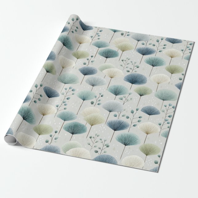 Serene Rain Garden Floral Pattern (5) Wrapping Paper (Unrolled)