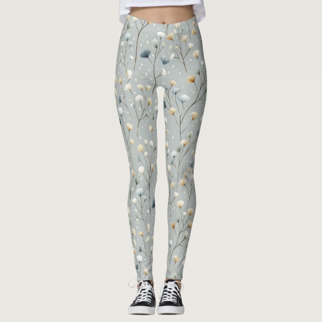 Serene Rain Garden Floral Pattern (7) Leggings (Front)