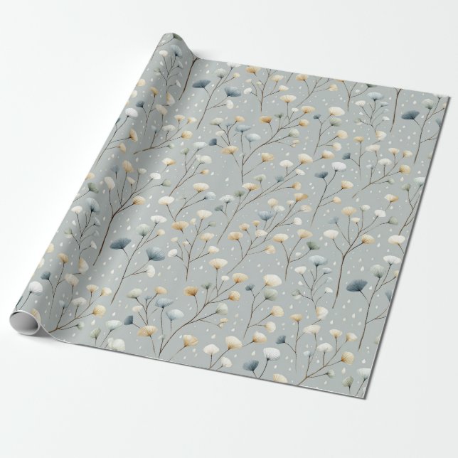 Serene Rain Garden Floral Pattern (7) Wrapping Paper (Unrolled)