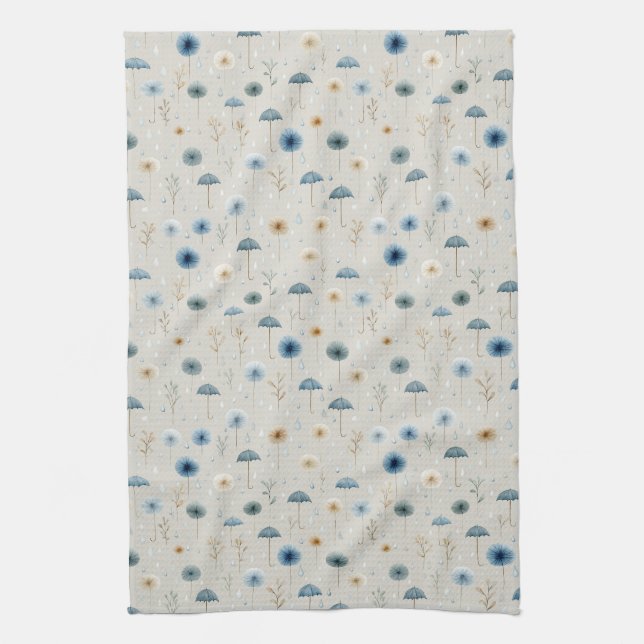 Serene Rain Garden Floral Pattern (8) Tea Towel (Vertical)