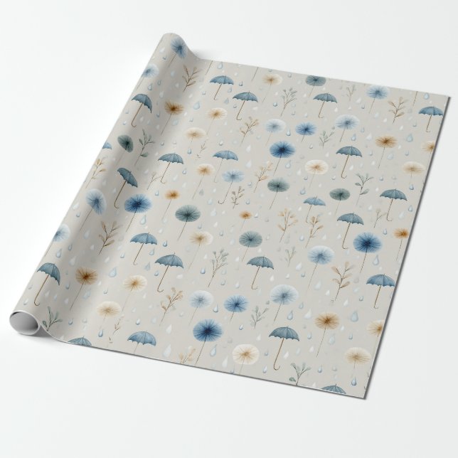 Serene Rain Garden Floral Pattern (8) Wrapping Paper (Unrolled)