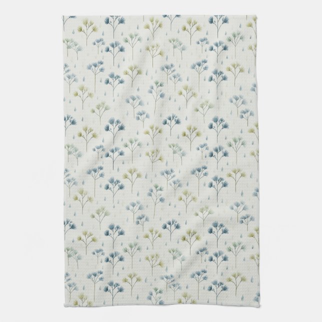 Serene Rain Garden Floral Pattern (9) Tea Towel (Vertical)