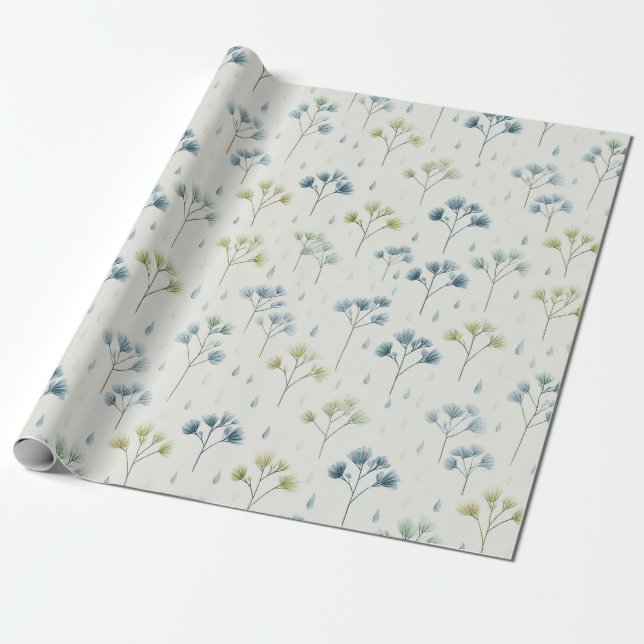 Serene Rain Garden Floral Pattern (9) Wrapping Paper (Unrolled)