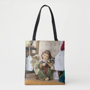 Serene Reading Angel Figurine Tote Bag