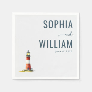 Serene Red Watercolor Lighthouse Napkin