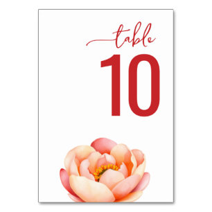 Serene Red Watercolor Peony Table Number