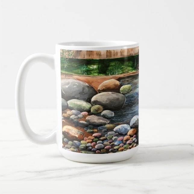 Serene Reflections Brook Blues Art Coffee Mug (Left)