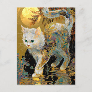 Serene Rinpa Cat Japanese Gold Zen Announcement Postcard