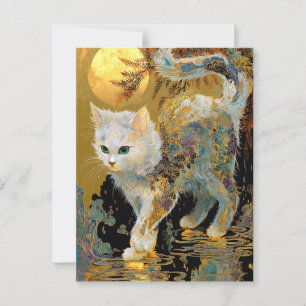 Serene Rinpa Cat   Japanese Gold Zen Postcard