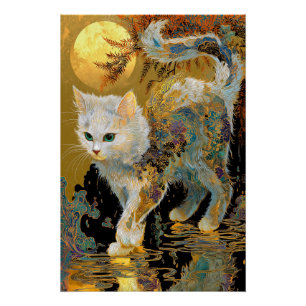 Serene Rinpa Cat Japanese Gold Zen Poster