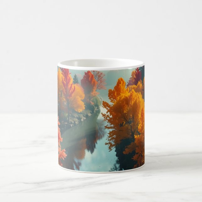Serene River Shore Reflection Nature Art Coffee Mug (Center)