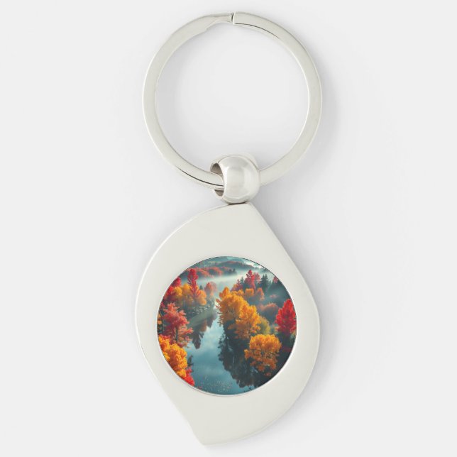 Serene River Shore Reflection Nature Art  Key Ring (Front)