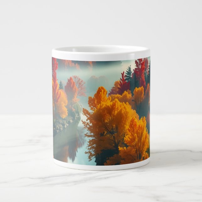 Serene River Shore Reflection Nature Art Large Coffee Mug (Front)
