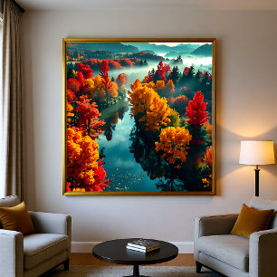 Serene River Shore Reflection Nature Art Photo Print