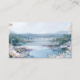 Serene River Valley Landscape Floral Gold Business Card