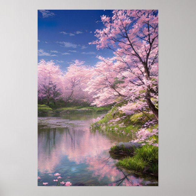 Serene River's Blossom Embrace Poster (Front)