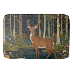 Serene rustic deer boho woodland forest greenery bath mat
