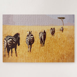 Serene Safari – Zebras in the Golden Grasslands Jigsaw Puzzle