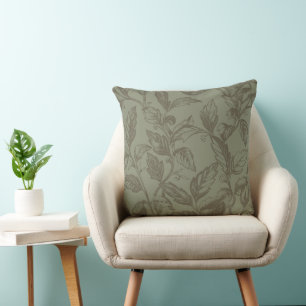 Serene Sage Green Bold Botanical Statement Leafy Cushion