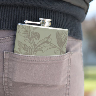 Serene Sage Green | Bold Botanical Statement Leafy Hip Flask