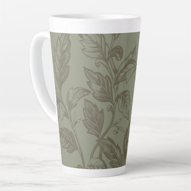 Serene Sage Green | Bold Botanical Statement Leafy Latte Mug (Left Angle)