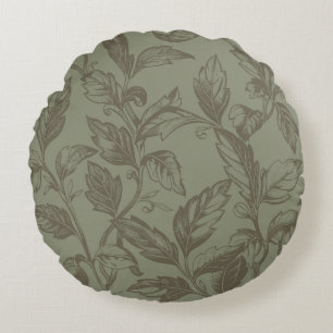 Serene Sage Green Bold Botanical Statement Leafy Round Cushion