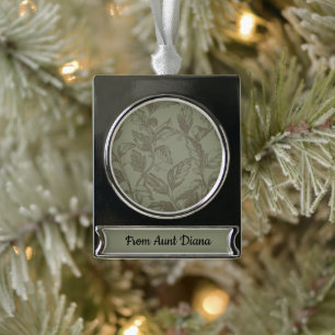 Serene Sage Green Bold Botanical Statement Leafy Silver Plated Banner Ornament