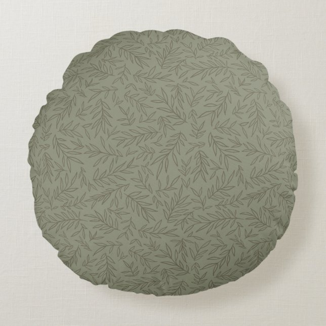 Serene Sage Green | Deep Forest Calm Tone-on-Tone  Round Cushion (Front)