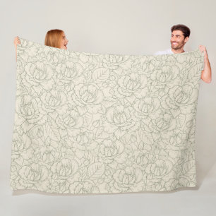 Serene Sage Green Vintage Blossom Roses Fleece Blanket