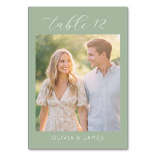 Serene Sage Minimalist Photo Table Number