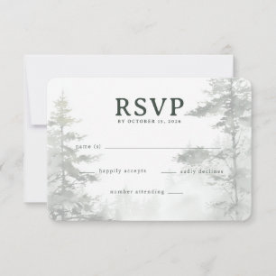 Serene Sage Watercolor Pine Trees RSVP Card