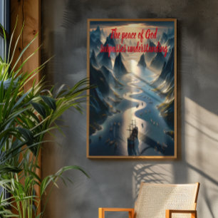 Serene Sail: Boat, Water, Mountains Poster