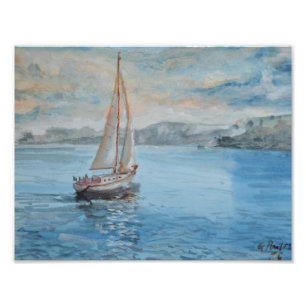 Serene Sailboat at Sunset Coastal Waters Photo Print