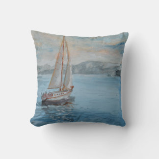 Serene Sailboat Ocean Scene Square Throw Pillow