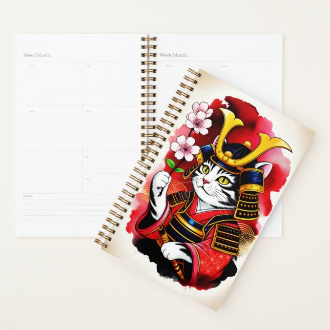 Serene Samurai Cat Cherry For Organization & Goal  Planner (Display)