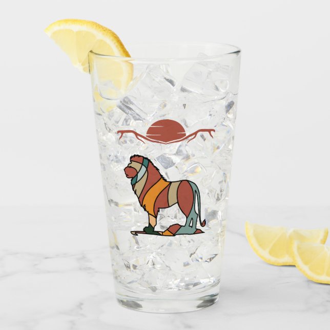 Serene Savanna Kind Lion Abstract Modern Art Glass (Front Ice)